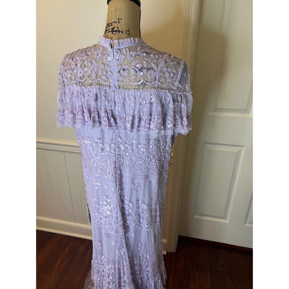 Mac Duggal 9195 Lavender Sequin Floral Lace Tiered Gown Ruffle Capelet Maxi - Picture 13 of 16